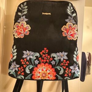 Desigual Multicolor Floral Embroidered Backpack